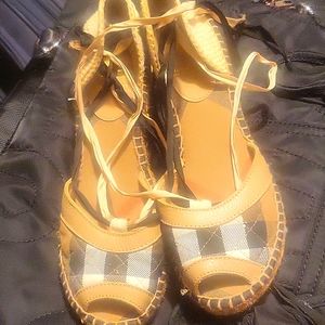 Burberry Yellow and Black Plaid Espadrilles